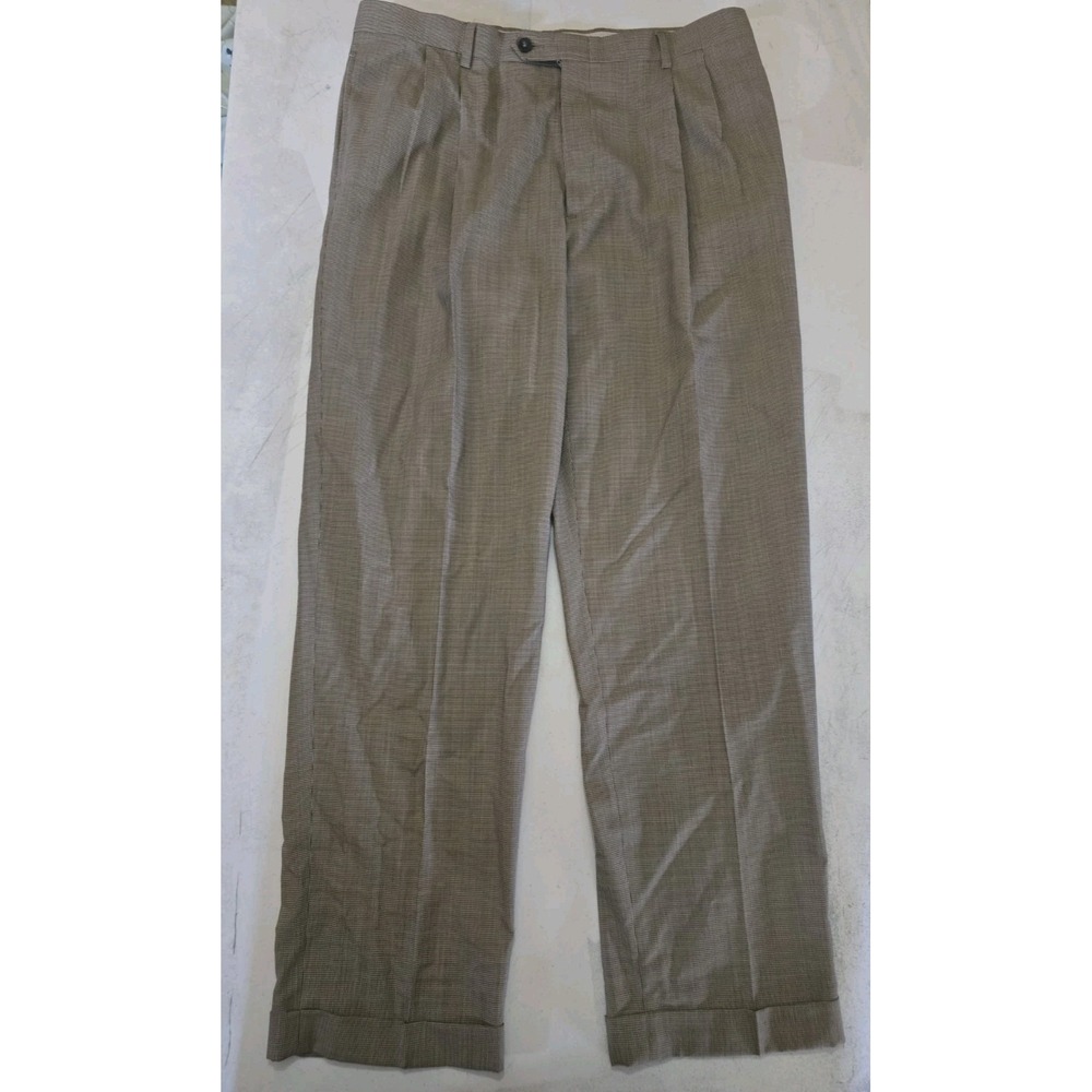 Austin Reed Pants Signature Men's 36X32 Pleated Cuffed Gray Wool Dress